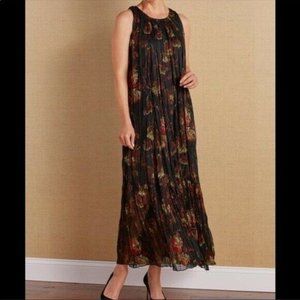 Soft Surroundings shift dress pleated lightweight floral pattern small black